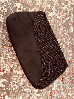 Black Silk Beaded Evening Clutch